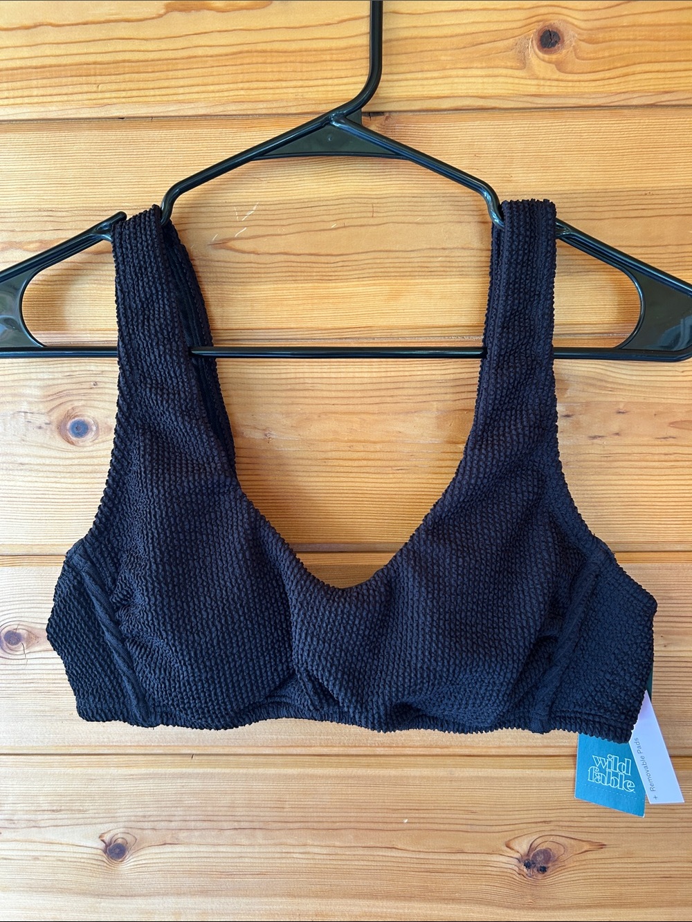 wild fable Black Textured Scoop Bikini Top - Ribbed Fabric